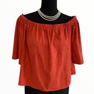 Essue Women’s Suede Orange Off Shoulder Blouse Size Small